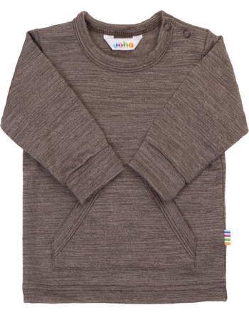 Joha Langarmshirt mit Känguru-Tasche aus 100 % Merinowolle - Dark Brown