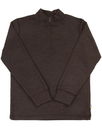 Joha Half-Zip-Langarmshirt aus Merinowolle und Seide - Dark Brown