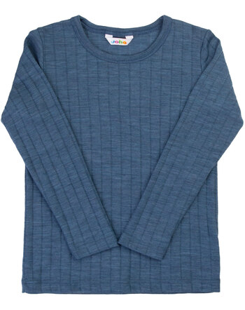 Joha Langarmshirt mit zarter Struktur aus Merinowolle/Seide - Blue Melange