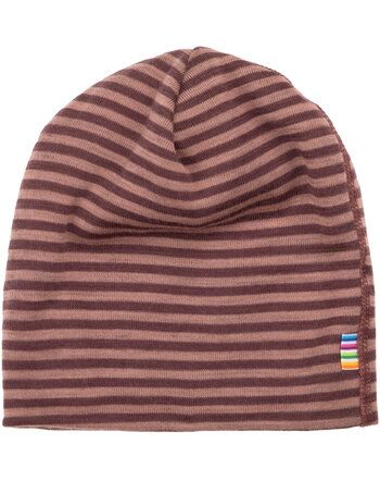 Joha Mütze/Beanie aus Merinowolle 2-lagig - Rose-Gestreift
