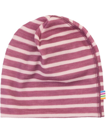 Joha Mütze/Beanie aus Merinowolle im Ringeldesign - Bordeaux