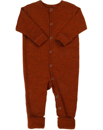 Joha Schlafanzug/Schlafoverall 2in1 aus Merinowolle - Rostfarbe