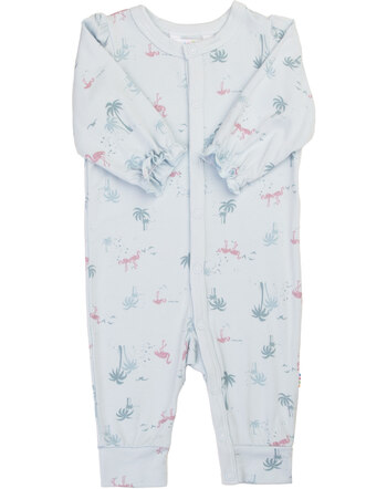 Joha Schlafoverall/Schlafanzug mit Glitzerprint aus Bambus-Viskose/Lycra - Hellblau 🦩🌴✨