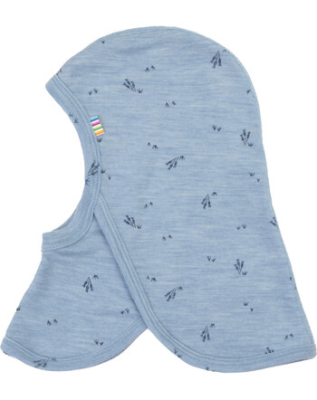 Joha Schlupfmütze/Balaclava mit Gräser-Print aus 100 % Merinowolle - Blue Melange