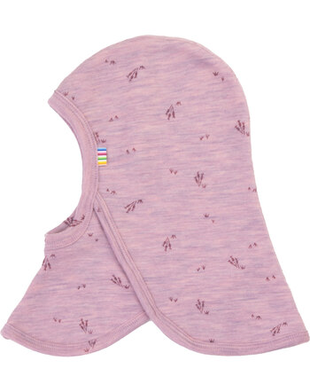 Joha Schlupfmütze/Balaclava mit Gräser-Print aus 100 % Merinowolle - Lilac Melange