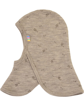 Joha Schlupfmütze/Balaclava mit Gräser-Print aus 100 % Merinowolle - Beige Melange