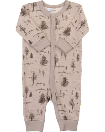 Joha Strampler/Jumpsuit mit Druckknopfleiste aus Merinowolle und Bambus-Viskose mit Bäumen - Beige