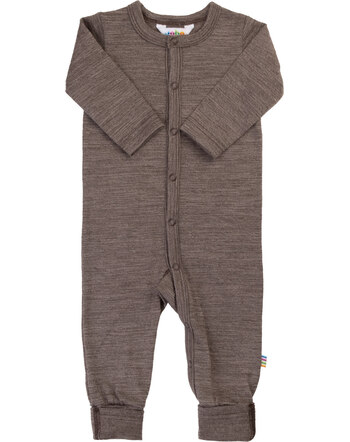 Joha Strampler/Jumpsuit mit Druckknopfleiste aus 100 % Merinowolle mit melierter Optik - Dark Brown