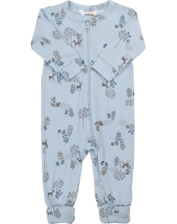 Joha Strampler/Jumpsuit mit Reißverschluss aus Merinowolle und Seide mit Wald-Motiven - Blue