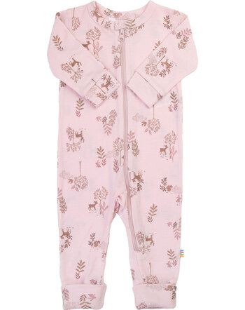 Joha Strampler/Jumpsuit mit Reißverschluss aus Merinowolle und Seide mit Wald-Motiven - Light Pink