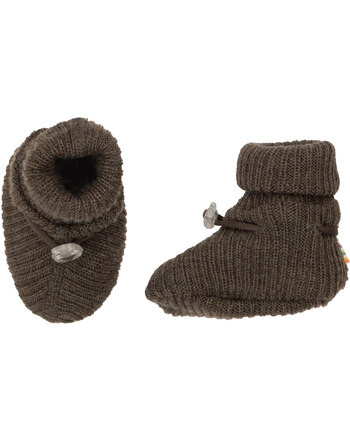 Joha Strick-Schühchen/Booties aus 100 % Merinowolle - Braun Melange