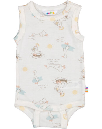 Joha Trägerbody mit Gänse-Print aus Merinowolle/Seide - Off White