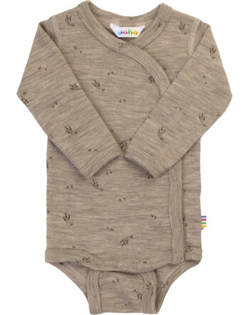 Joha Wickel-Langarmbody mit zartem Gräser-Print aus 100 % Merinowolle - Beige Melange 🐑🌿