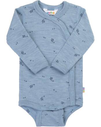 Joha Wickel-Langarmbody mit zartem Gräser-Print aus 100 % Merinowolle - Blue Melange 🐑🌿