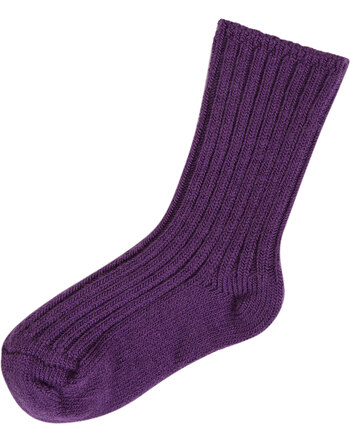 Joha Wollsocken in Rippoptik für Herbst und Winter - Aubergine