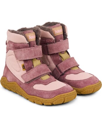 Koel Barfuß-Winterstiefel 'Ryn Wool Tex' mit TEX-Membran und Klettverschluss - Alt Rosa 💗