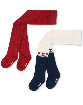 Konges Sløjd 2-Pack-Strumpfhosen mit Glitzer & Herzen - Heart-Mix