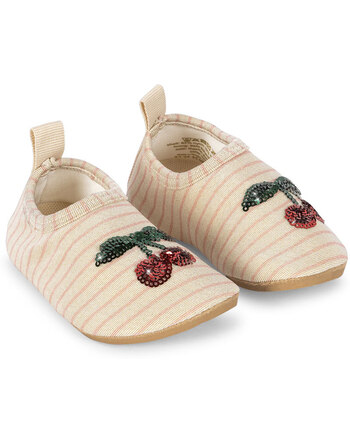 Konges Sløjd Badeschuhe mit Pailettenkirsche - Rose Stripe 🍒✨