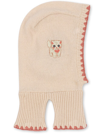 Konges Sløjd Balaclava/Mütze 'Collette' mit Katzen-Stickerei aus Wolle - Rosey 🐈💗