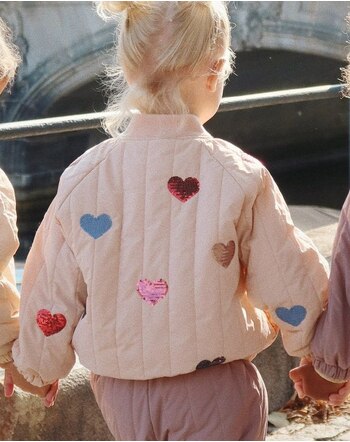 Konges Sløjd Bomber-Jacke 'Juno' mit Pailletten-Herzen - Cameo Rose 💗🤍