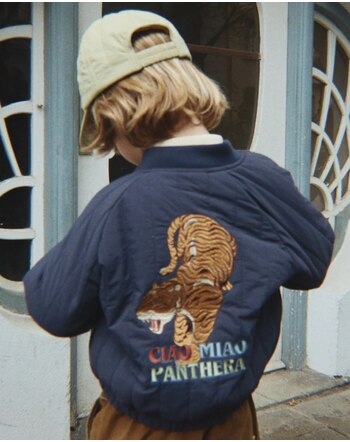 Konges Sløjd Bomber-Jacke 'Juno' mit Spruch 'Ciao Miao Panthera' - Total Eclipse 🐅