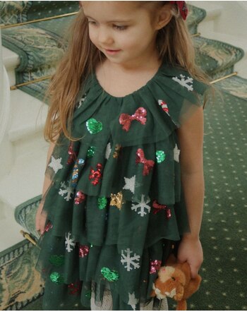 Konges Sløjd Feenkleid 'Yvonne' mit Weihnachts-Symbolen - Hunter Green