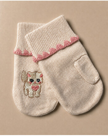 Konges Sløjd Handschuhe/Mittens 'Collette' mit Katzen-Stickerei aus 100 % Wolle - Rosey 🐱💗