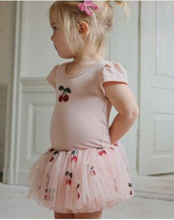 Konges Sløjd Kurzarm-Kleid mit Tüllrock & Kirschen - Evening Sand 🍒