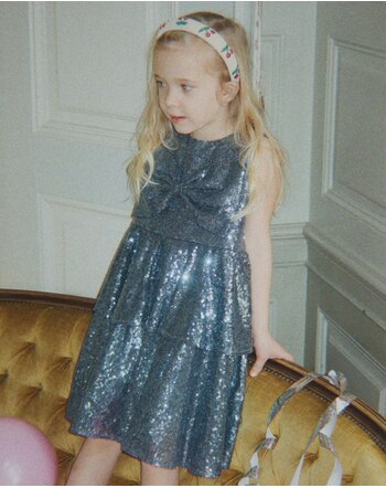 Konges Sløjd Pailletten-Kleid 'Rosie' mit Schleife - Belair Blue