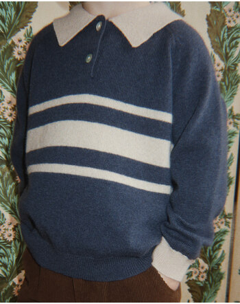 Konges Sløjd Polo-Shirt 'Basi' 100 % Wolle - Dark Blue Stripe