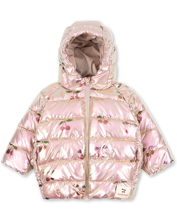 Konges Sløjd Puffer-Jacke 'Kath' mit Schimmer-Effekt und Kirschen-Print - Ma Grande Cerise