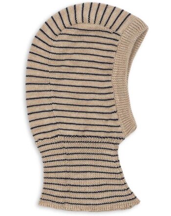 Konges Sløjd Strick-Balaclava/Schlupfmütze 'Louli' aus 100 % Merinowolle - Stripe Bluie