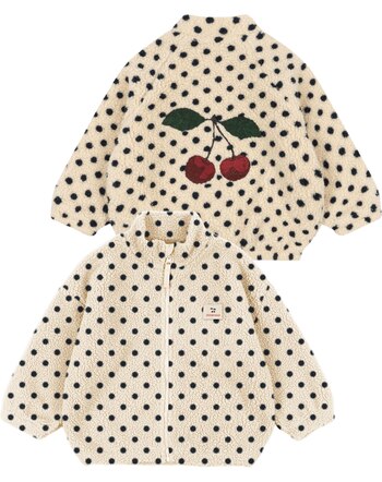 Konges Sløjd Teddy-Jacke 'Jody' mit Punkte-Muster und bestickter Kirsche - Dot Lumiere