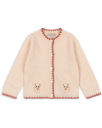 Konges Sløjd Cardigan/Strickjacke 'Collette' mit Katzen-Stickerei aus Wolle - Rosey 🐈💗