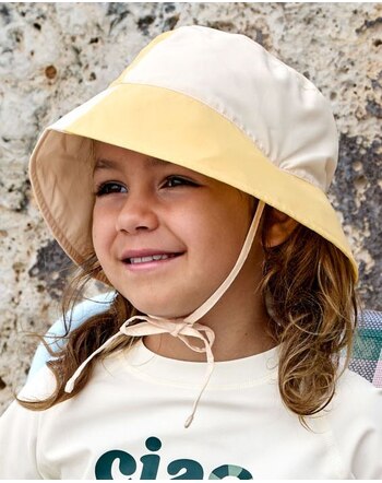 Lässig Fischerhut wendbar mit Bindebändern und UPF 80 - Yellow Checkerboard