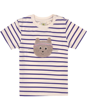 Lässig Jersey-T-Shirt 'Striped Cat' mit Katzen-Stickerei - Multi-coloured