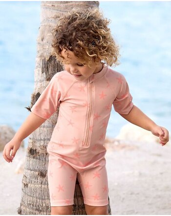 Lässig Kinder-Kurzarm-Schwimmanzug mit LSF 60 - Starfish Peach