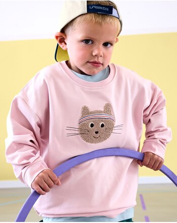 Lässig Pullover/Sweater mit Frottierstickerei aus Bio-Baumwolle - Cat Cloud Pink 💗