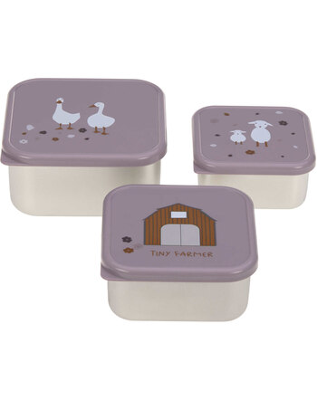 Lässig Snackbox-3er-Set TINY FARMER Edelstahl-Brotdose - Lilac