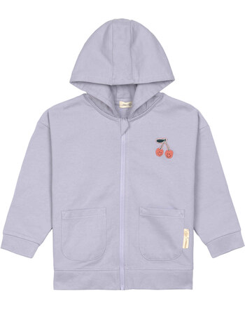 Lässig Sweatjacke mit Kapuze aus 100% Bio-Baumwolle mit Kirsche - Pastel Lilac