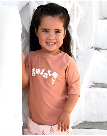 Lässig UV-T-Shirt mit 'Gelato'-Spruch und UPF 60 - Clay 