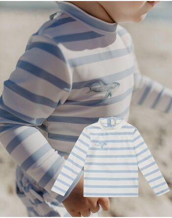 Leevje Bade-Langarmshirt mit UV-Schutz UPF 80 & im Streifen-Design - Blue Stripes 🦈