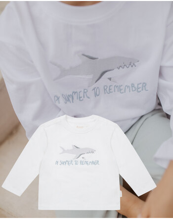Leevje Langarmshirt mit Haifisch-Stickerei & aus Bio-Baumwolle - White 🦈