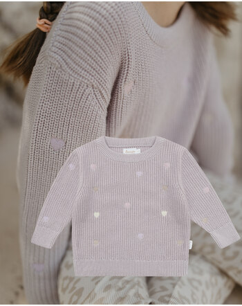 Leevje Strickpullover mit Herz-Stickereien & aus Bio-Baumwolle - Lavender
