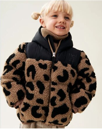 Liewood Fleece-Steppjacke mit Kapuze & Leo-Design - Mega Leo/Oat Mix 🐆