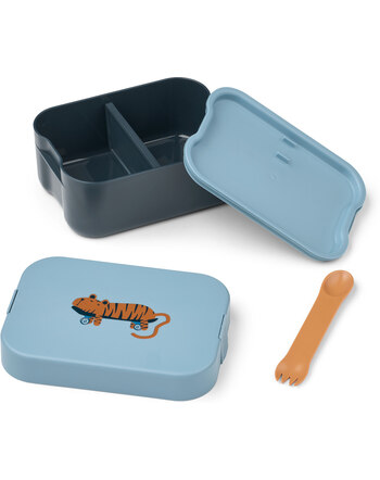 Liewood Lunchbox 1,3l mit Tiger auf Skateboard - Tiger / Beach Blue