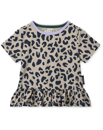 Liewood T-Shirt 'Kya' mit Volant-Saum & im Leo-Design aus Bio-Baumwolle - Leo/Mist 🐆