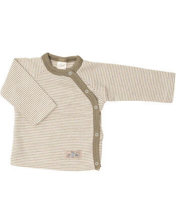 Lilano Baby-Langarm-Wickelshirt im Ringel-Design aus Merinowolle und Seide - Khaki/Natur