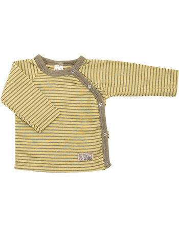 Lilano Baby-Langarm-Wickelshirt im Ringel-Design aus Merinowolle und Seide - Kiwi/Khaki