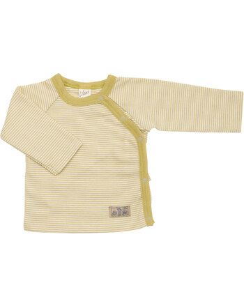 Lilano Baby-Langarm-Wickelshirt im Ringel-Design aus Merinowolle und Seide - Kiwi/Natur